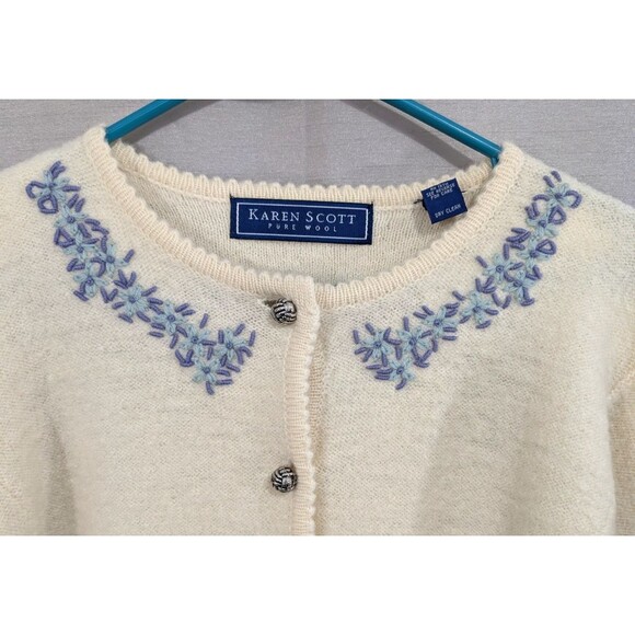 Vintage Karen Scott Womens LARGE Embroidered Wool Cardigan Sweater Button Up NWT - Picture 13 of 16